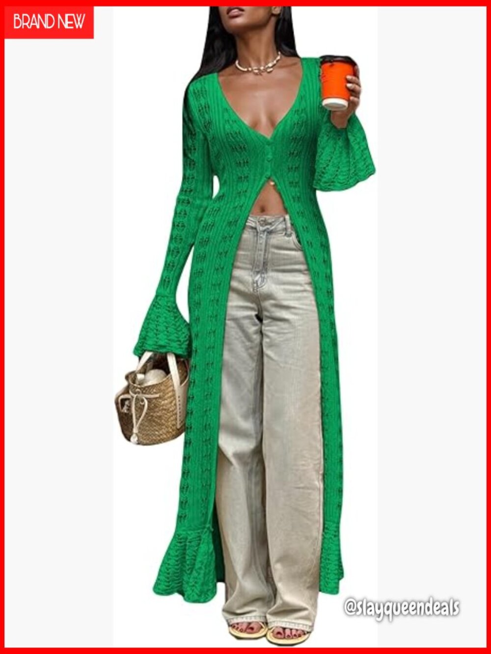 Long Crochet Knit Cardigan Maxi Duster Sweater Button Down Cover Up